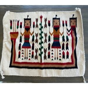 Vintage Tan Yei Navajo Style Rug Wall Hanging